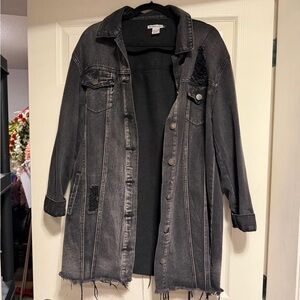 Revamped Distressed Black Denim Jacket